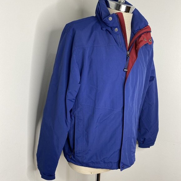 LL Bean Mens Windbreaker Jackets Sz M Blue Nylon Hood Pockets Coat - Picture 3 of 8
